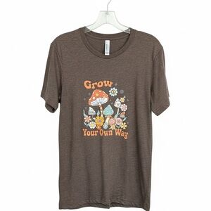NWOT: Bella Canvas Brown Tee with Mushroom and Floral Print